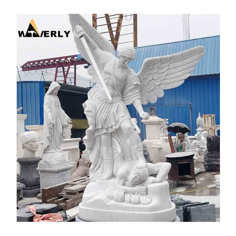 Classic white marble Saint Michael the Archangel sculpture  MAR24-1115-03