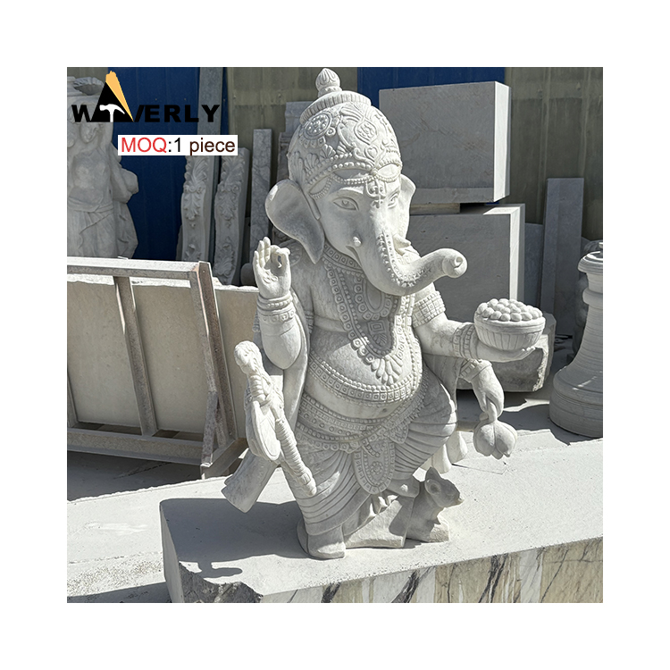 Hand Carved Indian God Marble Ganesha Sculpture  MAR24-1115-08