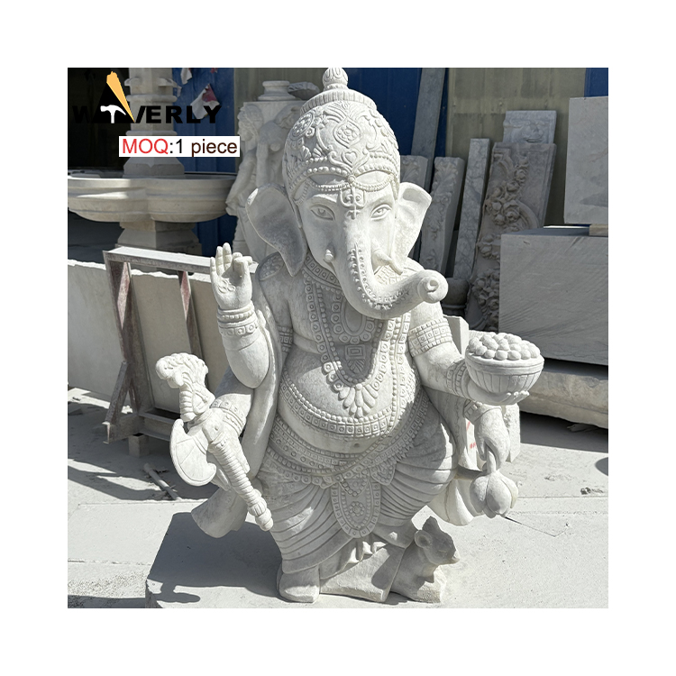 Hand Carved Indian God Marble Ganesha Sculpture  MAR24-1115-08