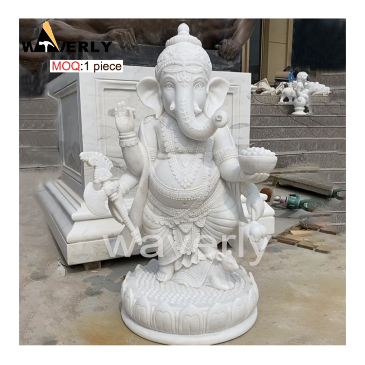 Hand Carved Indian God Marble Ganesha Sculpture  MAR24-1115-08