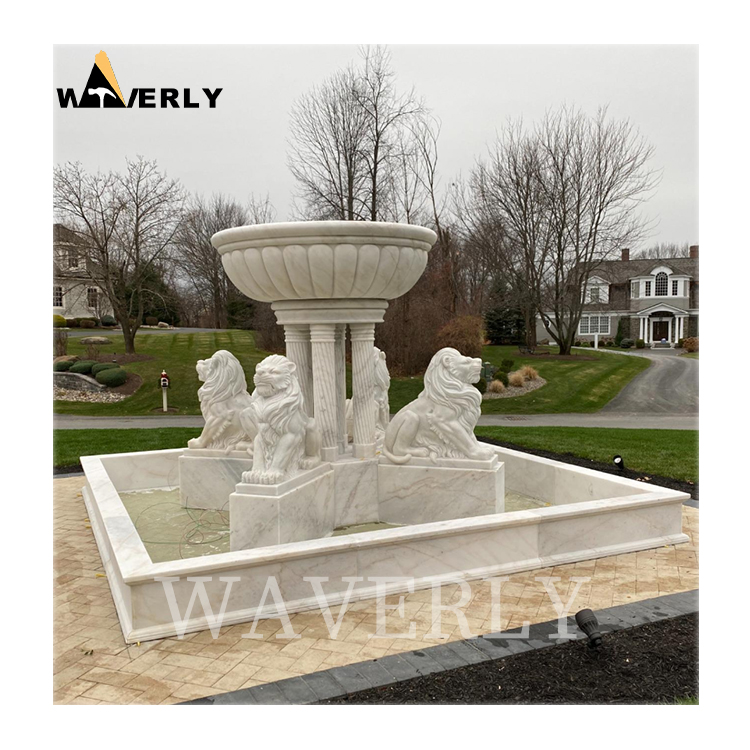 Garden Decorate Square Marble Lion Statue Fountain  MAR24-1118-04