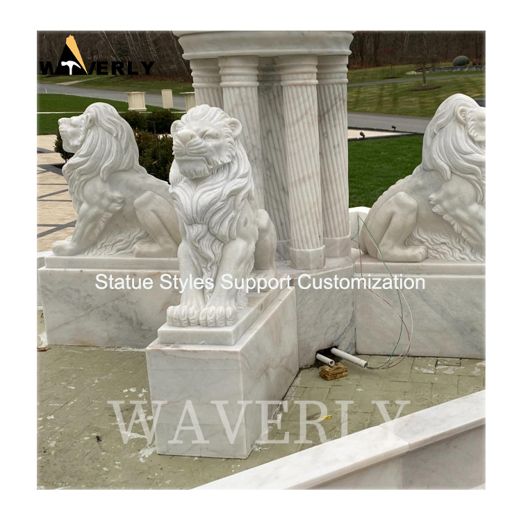 Garden Decorate Square Marble Lion Statue Fountain  MAR24-1118-04