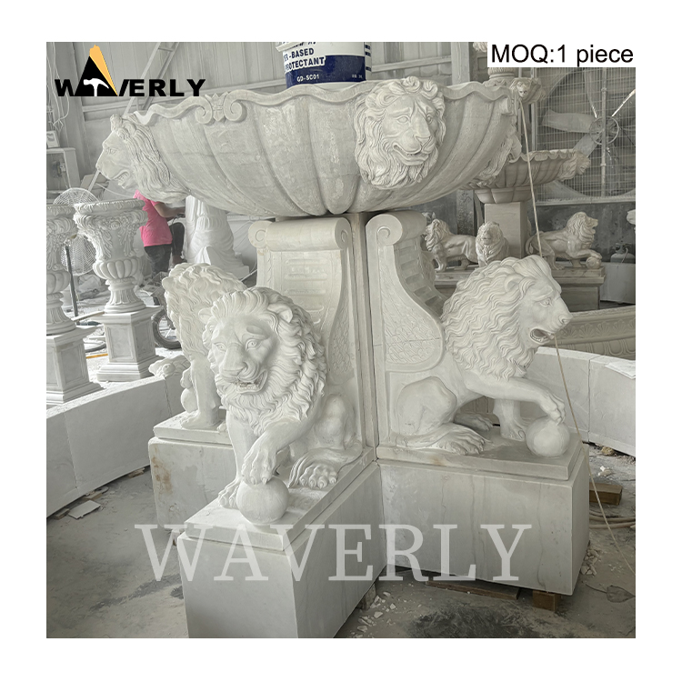 Hot Sale White Marble Lion Statue Fountain  MAR24-1118-06