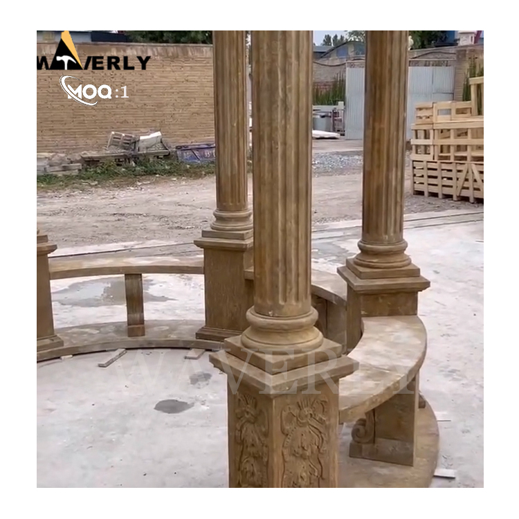 Hand Carved Design Courtyard Limestone Antique Gazebo   MAR24-1118-14