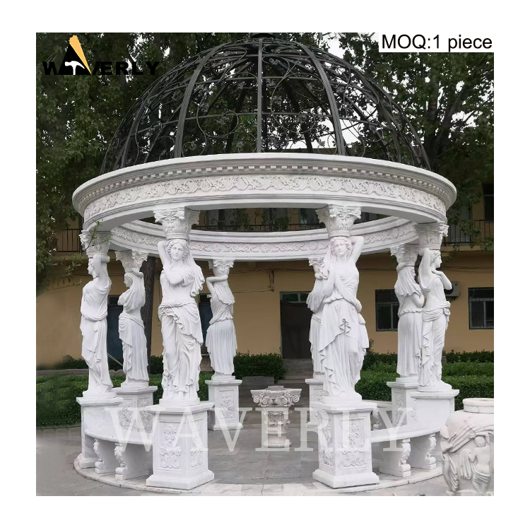 Custom Carved Greek White Marble Lady Statue Gazebo   MAR24-1118-15