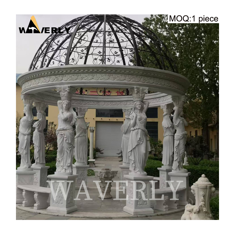 Custom Carved Greek White Marble Lady Statue Gazebo   MAR24-1118-15