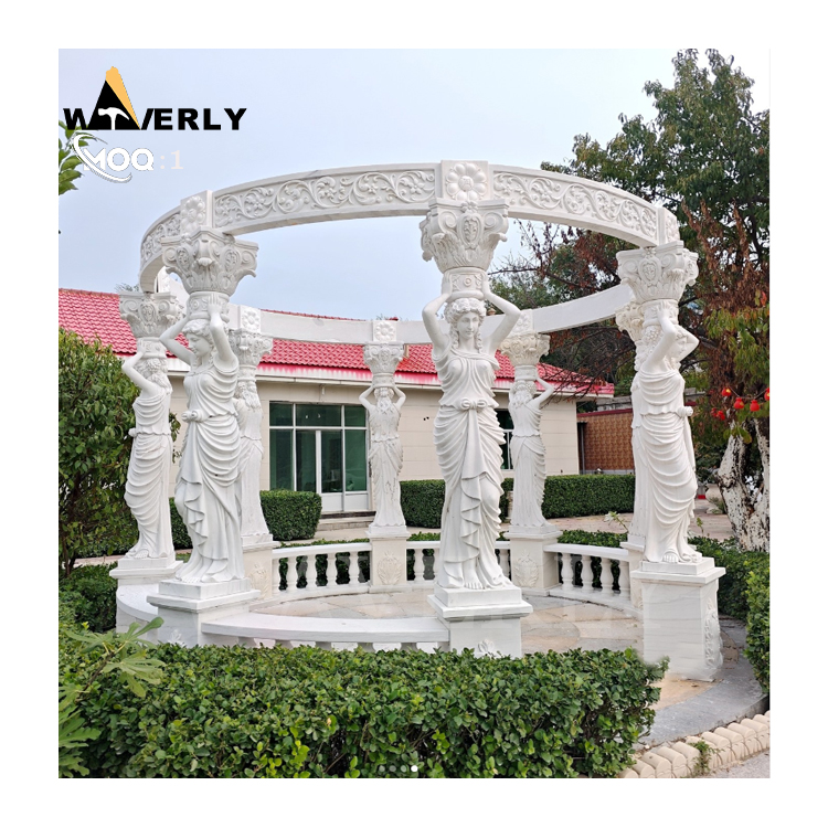 Custom Carved Greek White Marble Lady Statue Gazebo   MAR24-1118-15