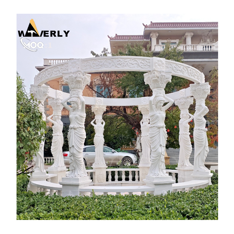 Custom Carved Greek White Marble Lady Statue Gazebo   MAR24-1118-15