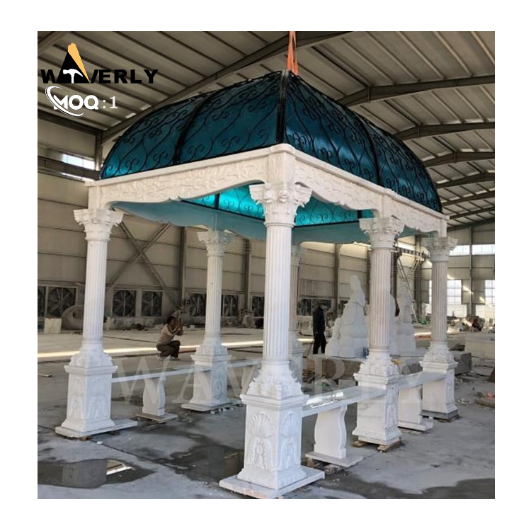 Luxury Greek Style Outdoor Marble Gazebo Marble Corridor Gazebo   MAR24-1118-16