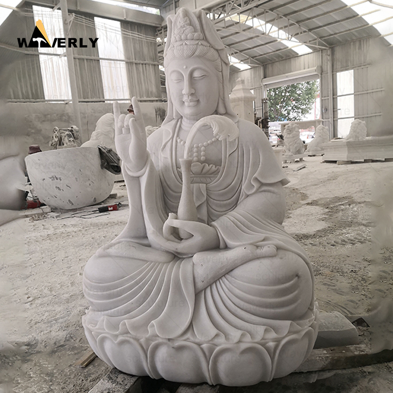 White marble sitting guan yin buddha sculpture CH24-111901