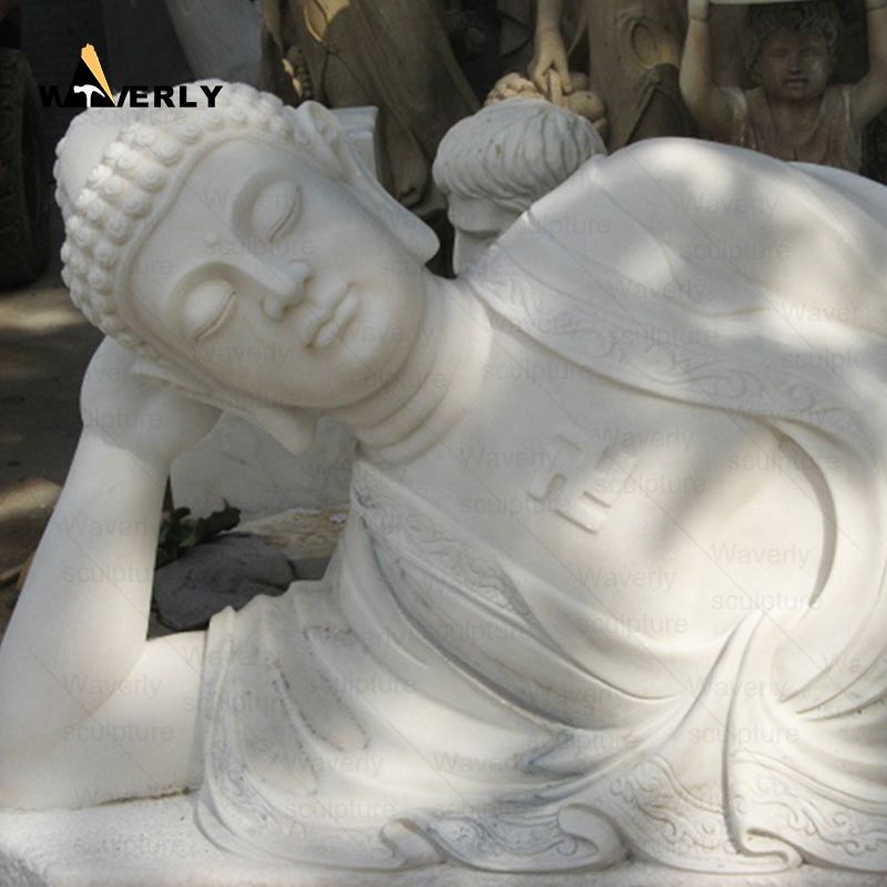 White Marble Sitting Gautama Buddha Statue Sculpture With Lotus Seat   CH24-112003