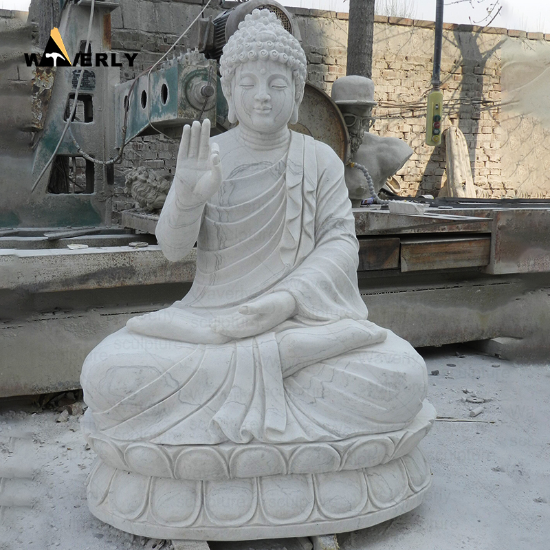 White Marble Sitting Gautama Buddha Statue Sculpture With Lotus Seat   CH24-112003