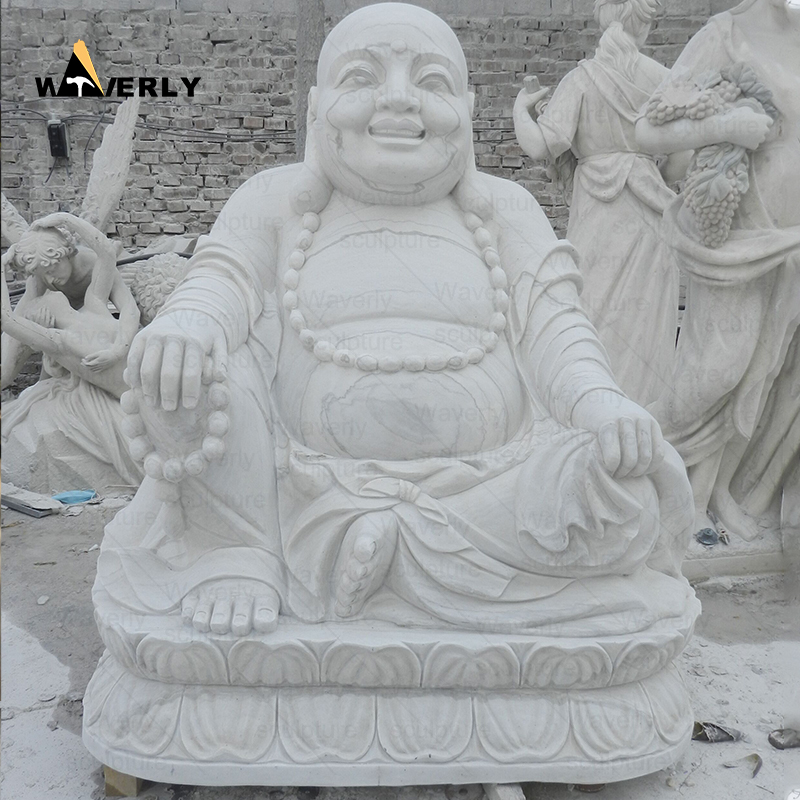 White Marble Sitting Gautama Buddha Statue Sculpture With Lotus Seat   CH24-112003