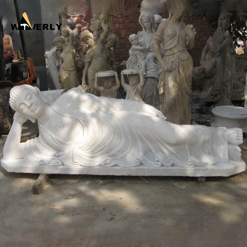 White Marble Sitting Gautama Buddha Statue Sculpture With Lotus Seat   CH24-112003