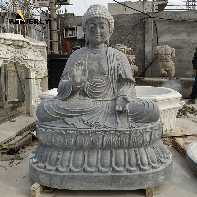 White Marble Sitting Gautama Buddha Statue Sculpture With Lotus Seat   CH24-112003