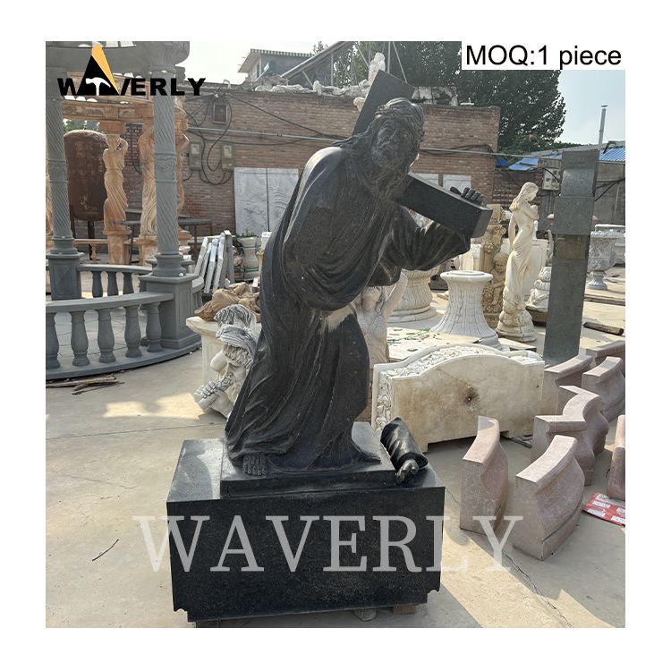 Custom Design Black Marble Jesus Cross Statue   MAR-1120-2