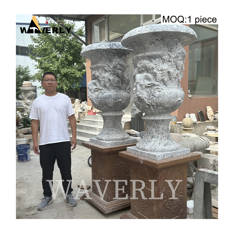 Custom Design Luxury Greek Qingbai Marble Flower Pot  MAR-1120-4