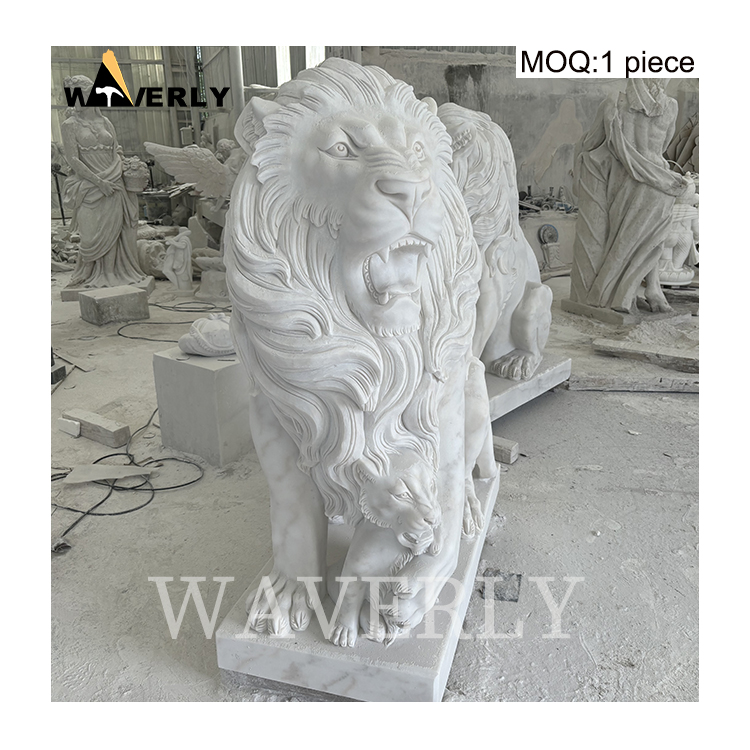 Hand Carved Luxury White Marble Lion Statue For Sale  MAR-1120-6