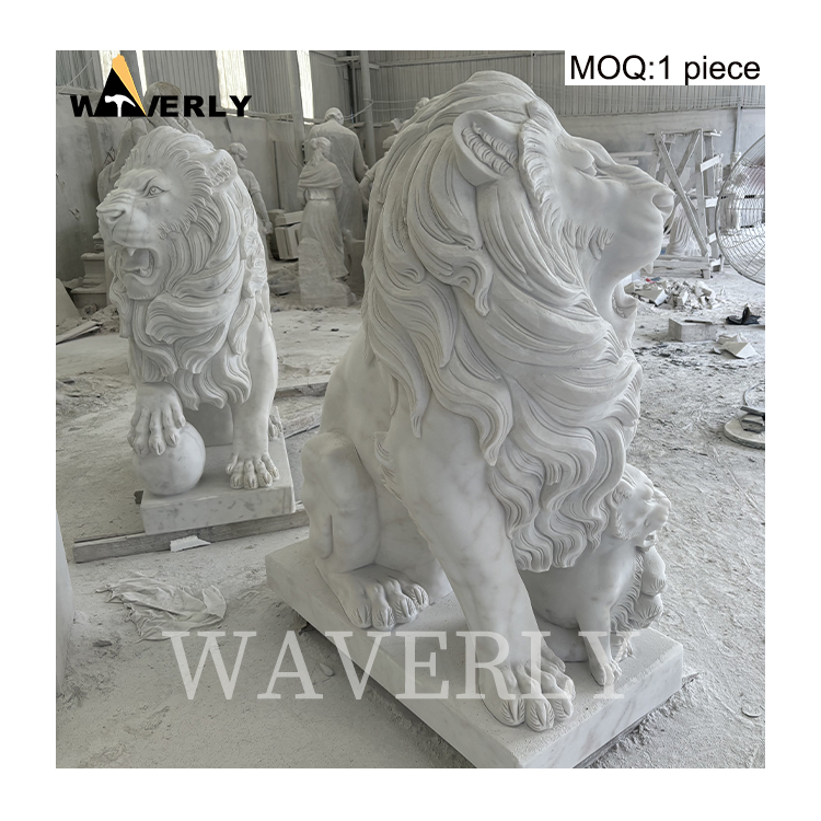 Hand Carved Luxury White Marble Lion Statue For Sale  MAR-1120-6