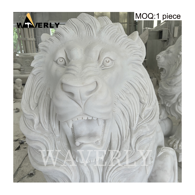 Hand Carved Luxury White Marble Lion Statue For Sale  MAR-1120-6