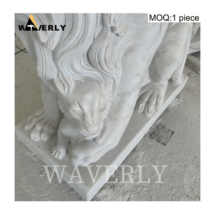 Hand Carved Luxury White Marble Lion Statue For Sale  MAR-1120-6