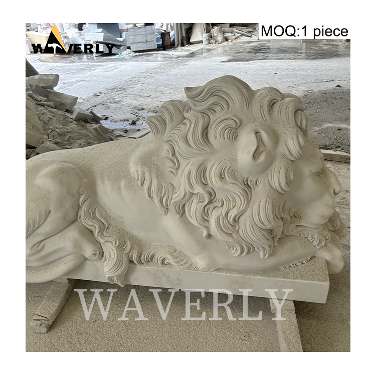 Hand Carved Marble Sleeping Lion Statue  MAR-1120-11