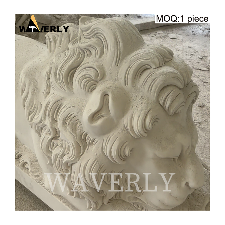 Hand Carved Marble Sleeping Lion Statue  MAR-1120-11