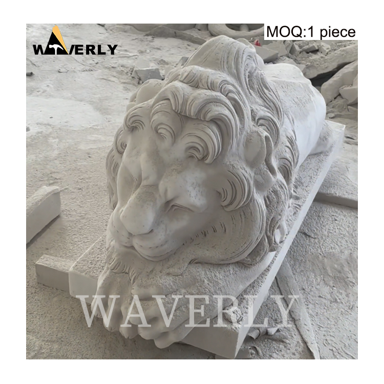 Hand Carved Marble Sleeping Lion Statue  MAR-1120-11