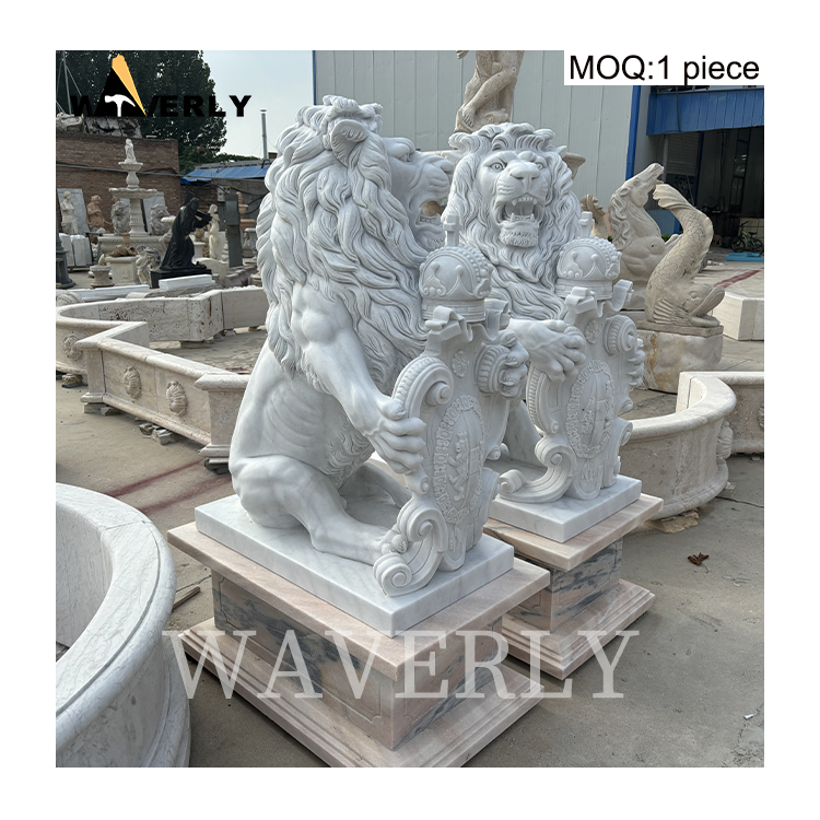 Custom High Quality White Marble Lion Statue  MAR-1120-13