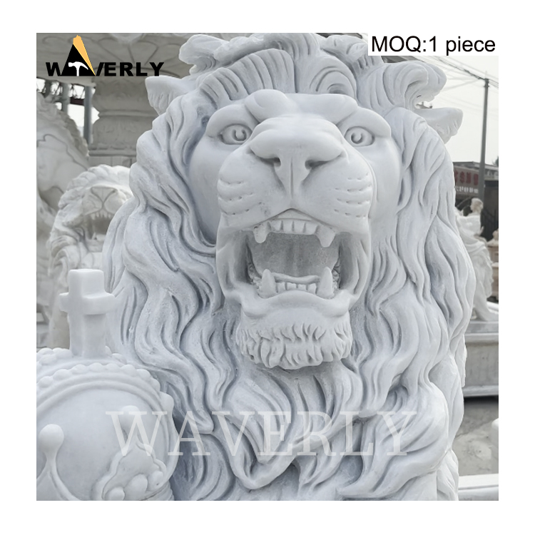 Custom High Quality White Marble Lion Statue  MAR-1120-13