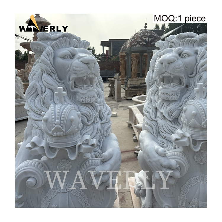 Custom High Quality White Marble Lion Statue  MAR-1120-13