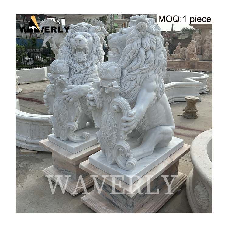 Custom High Quality White Marble Lion Statue  MAR-1120-13