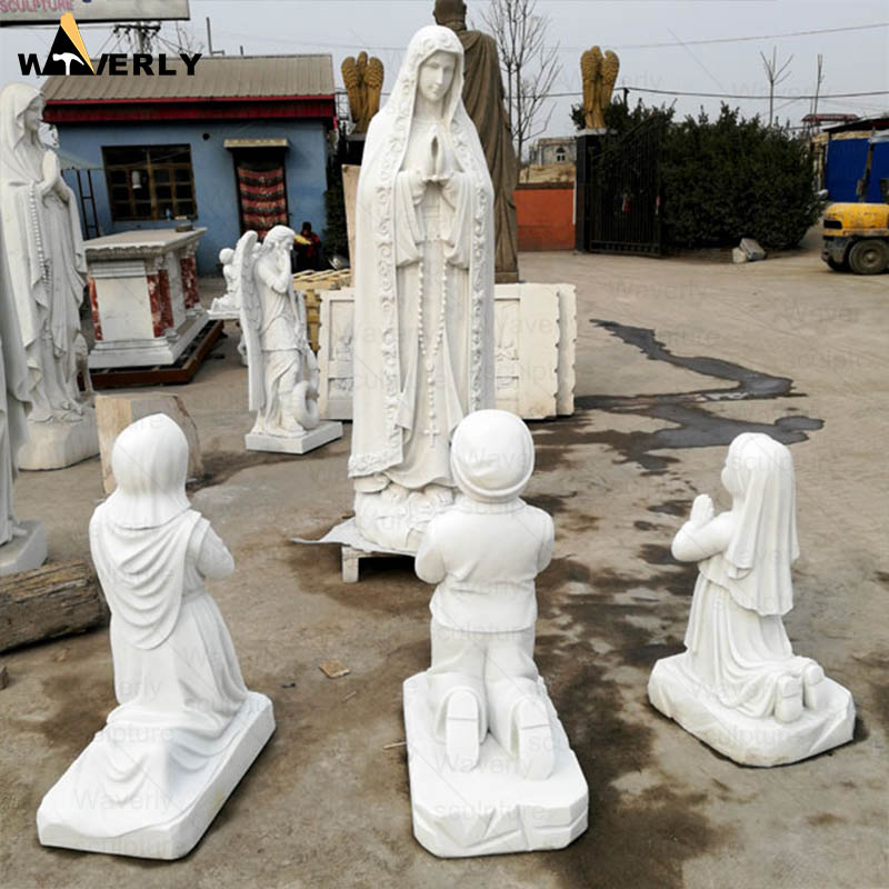 White natural stone virgin mary statue with base 24-112104