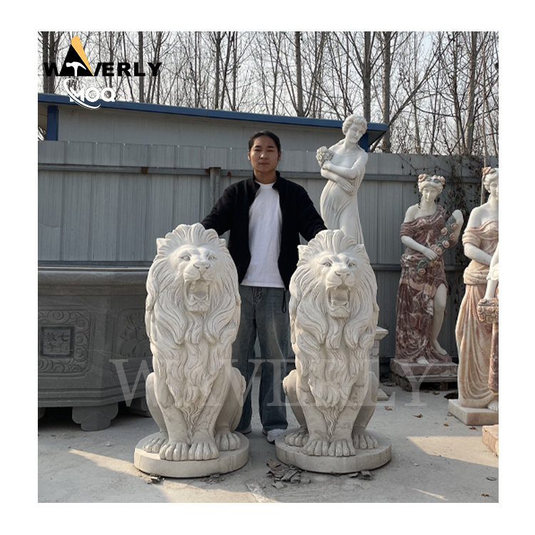 White Marble Lion Statue For Sale MF24-1126-4