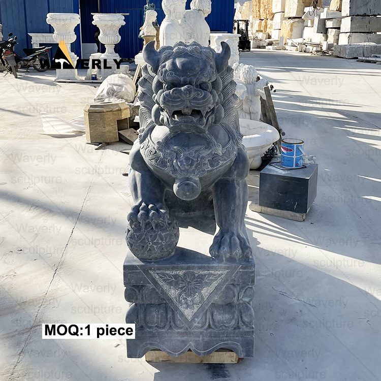 Custom design black life size foo dog stone statues ML24-112602