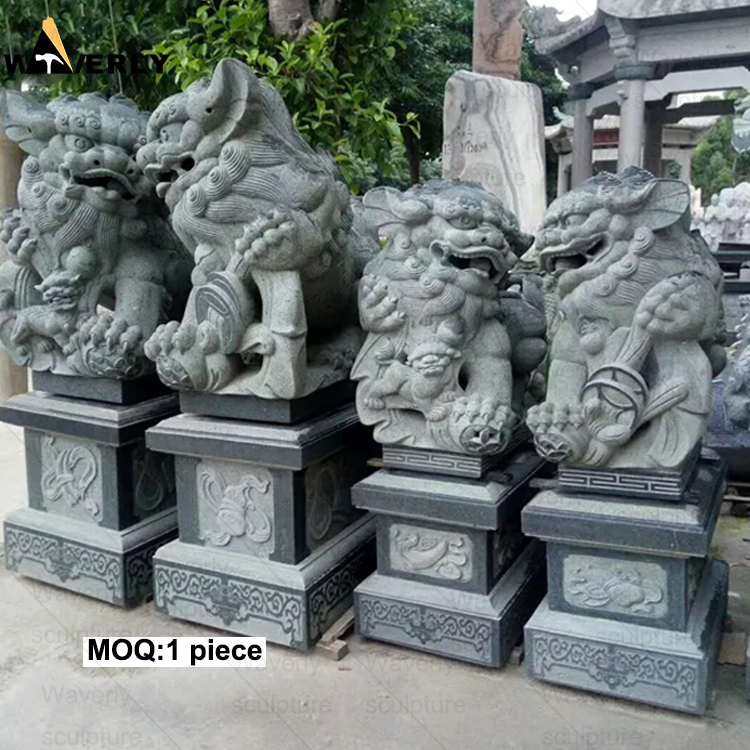 Custom design black life size foo dog stone statues ML24-112602