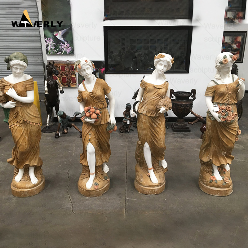 Yellow and white stone marble four season lady statues CH24-112707