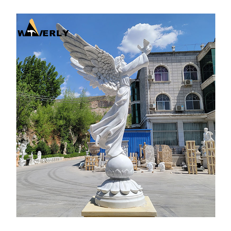 Garden Natural Stone Angel Marble Angel and Dove Statue MF-1128-22