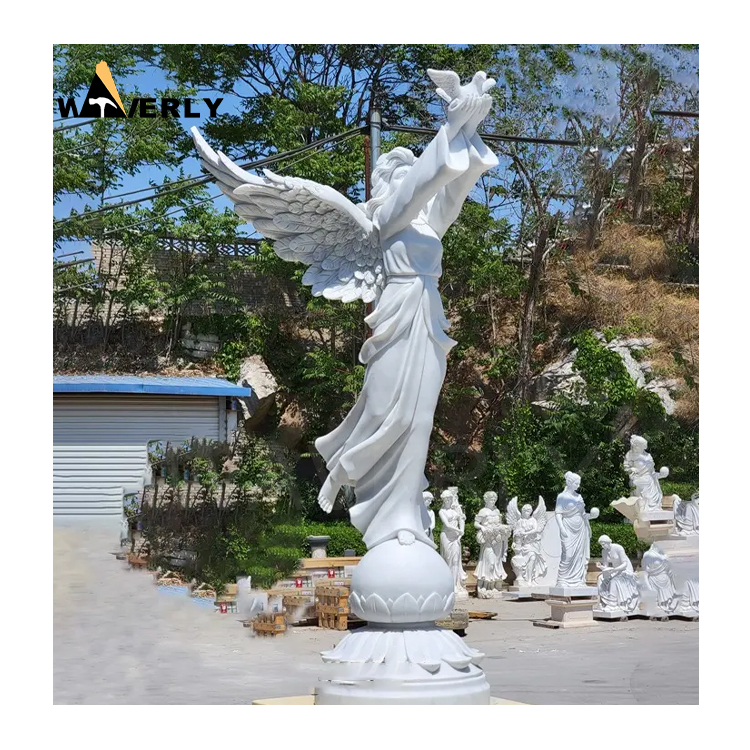 Garden Natural Stone Angel Marble Angel and Dove Statue MF-1128-22