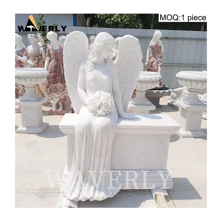 Garden Natural Stone Angel Marble Angel and Dove Statue MF-1128-22