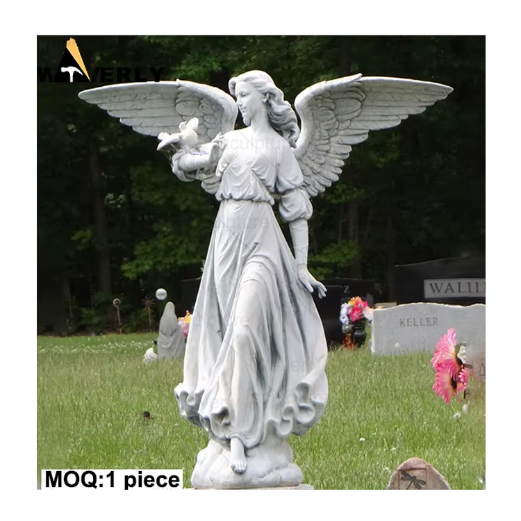 Garden Natural Stone Angel Marble Angel and Dove Statue MF-1128-22