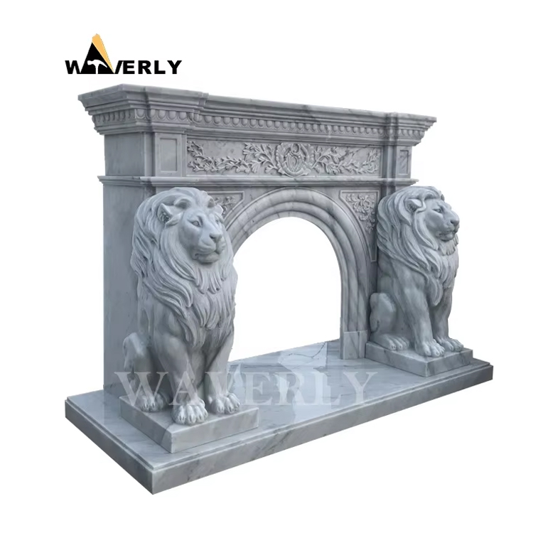 Indoor Luxury Decorative Marble Lion Sculpture Fireplace Surround MF-1128-24