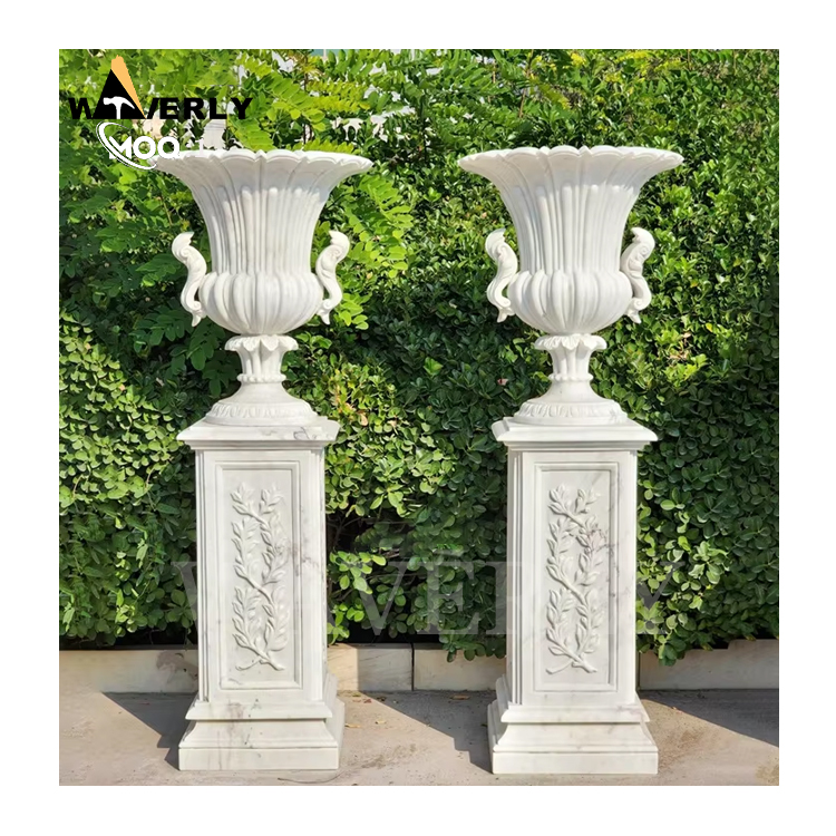 Outdoor Garden Decoration Luxury White Marble Flower Pot  MF24-1203-7