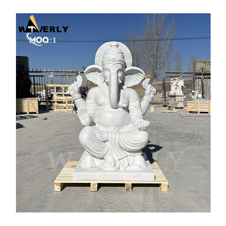 Garden Temple Decor Marble Ganesha Statue  MF24-1210-2