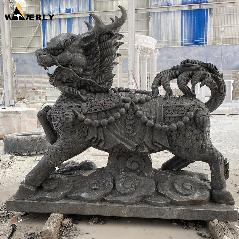 Large Size Hand Carved Granite Stone Qilin Kirin Statue With Base MF24-121202