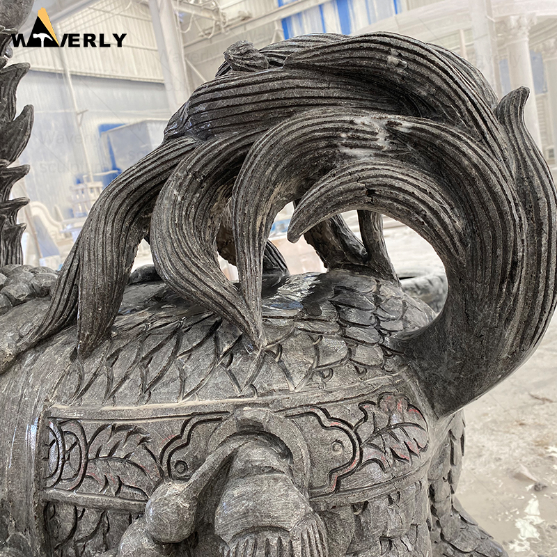 Large Size Hand Carved Granite Stone Qilin Kirin Statue With Base MF24-121202