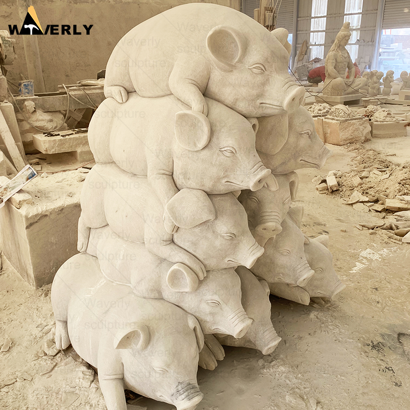 High Quality Hand Carved Stone Pig Statue With Base MF24-121204