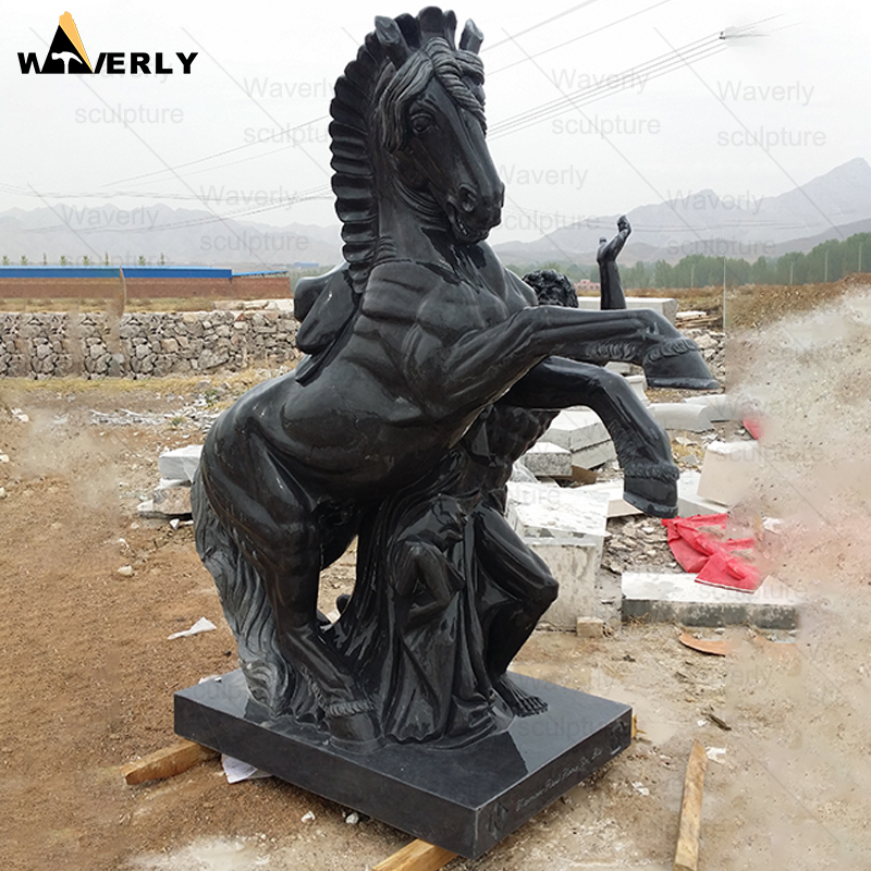 Large Size Black Taming Horse Man Marble Statue  MF24-121301