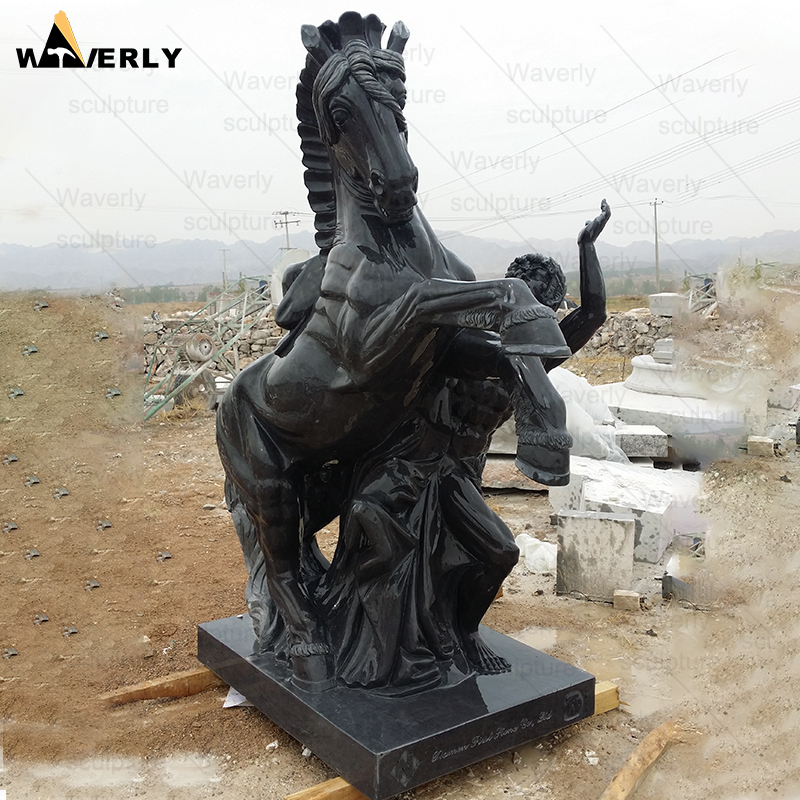 Large Size Black Taming Horse Man Marble Statue  MF24-121301