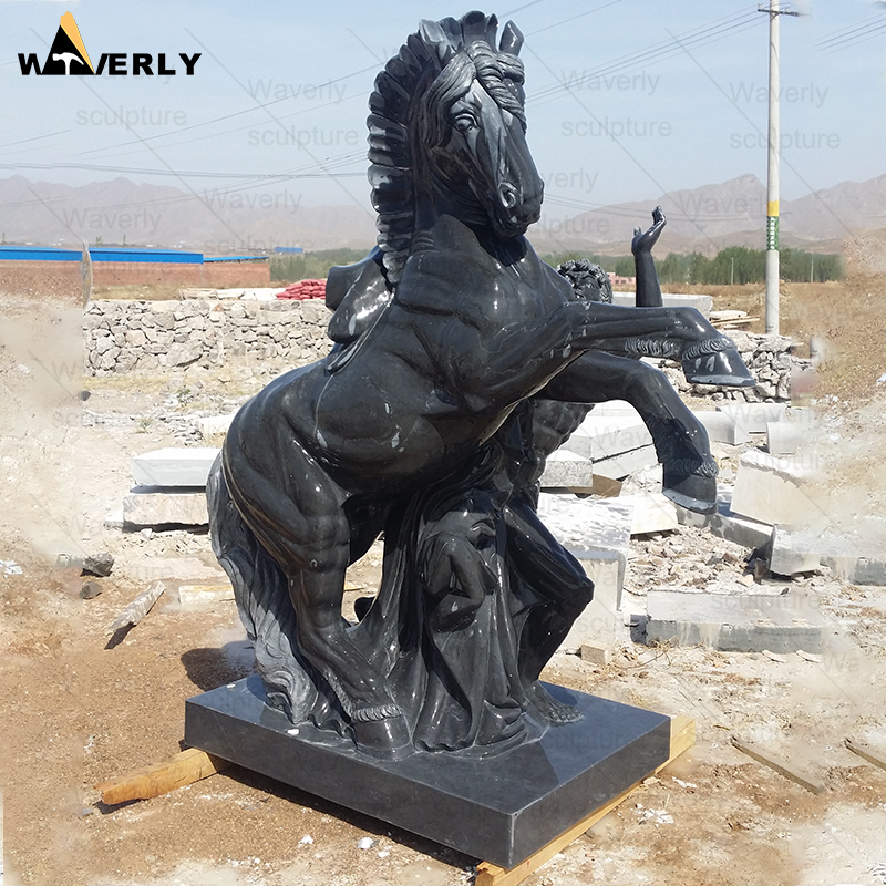 Large Size Black Taming Horse Man Marble Statue  MF24-121301